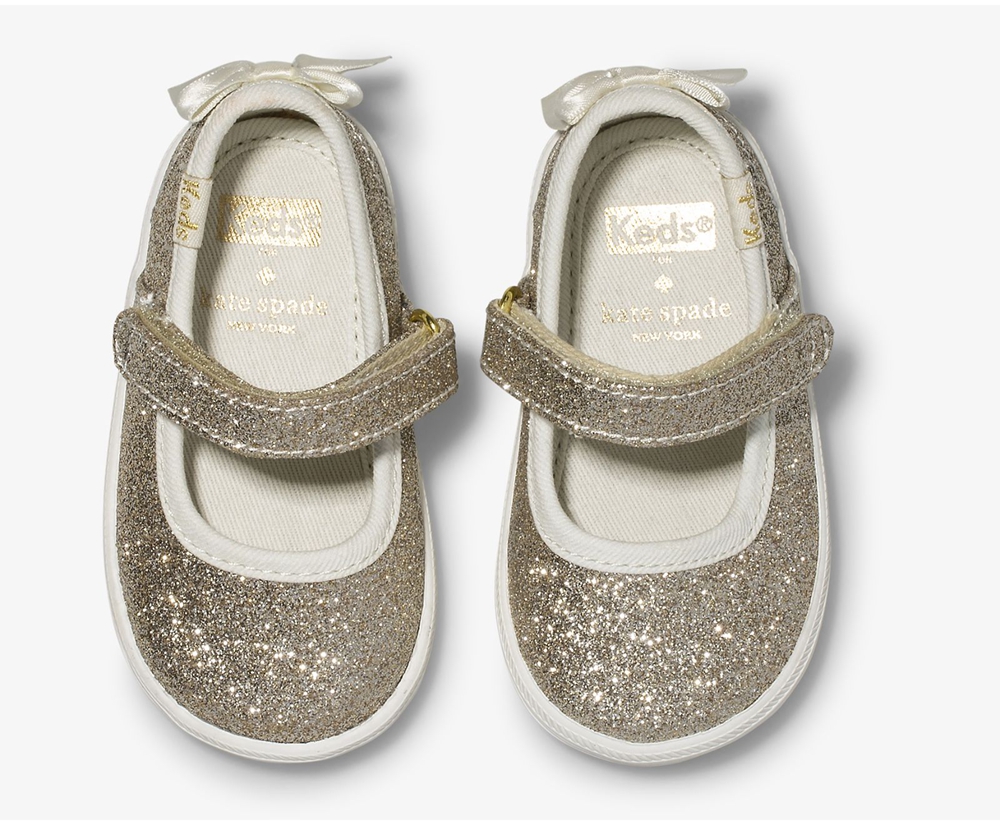 Keds Slip Ons Gold - Kate Spade new york Sloane MJ Glitter Crib - Kids RBNSDE-310